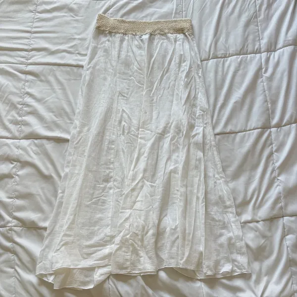 Venus White 100% Cotton Maxi Skirt Crochet Waist Boho Medium Quiet Luxury Beachy - Image 6