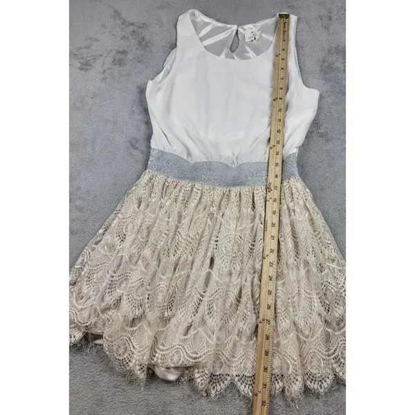 Anthropologie Pins & Needles Party Dress Women Medium Cream Sparkle Lace Boho - Image 9