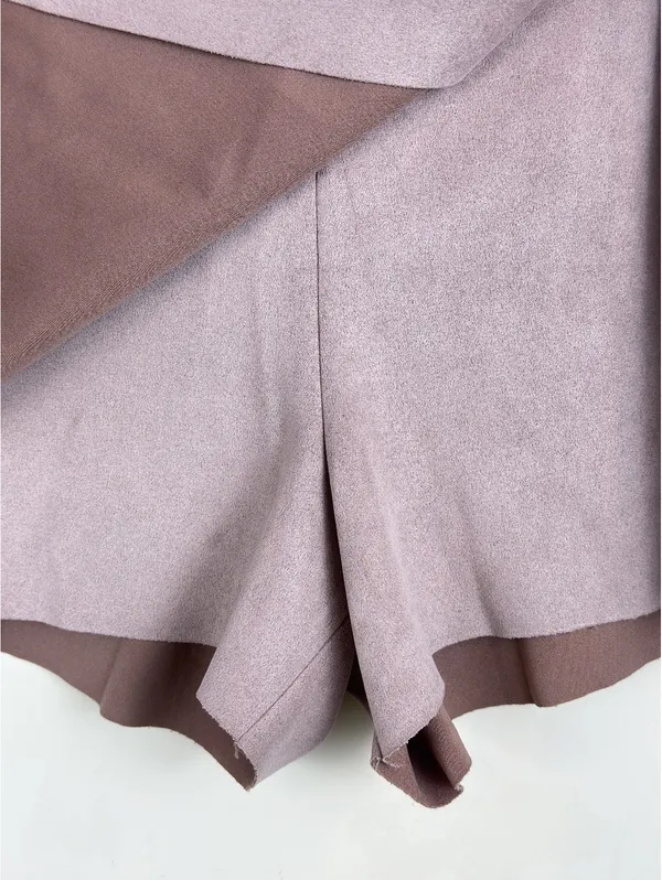 Suede Wrap Skort Tortoise Buckle Y2K Mini Shorts Zara XS Taupe Mauve - Image 5