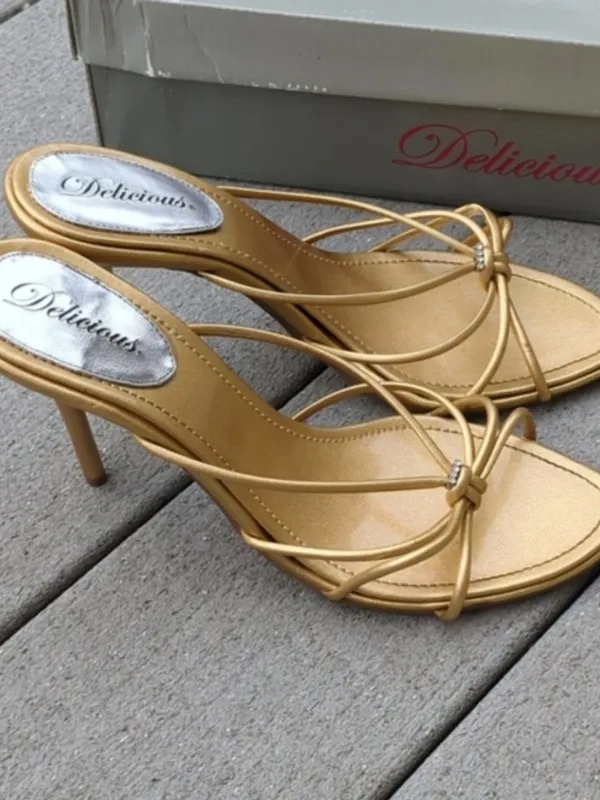 Delicious Open Toe Strappy Heel Sandals Gold Size 9 - Image 5