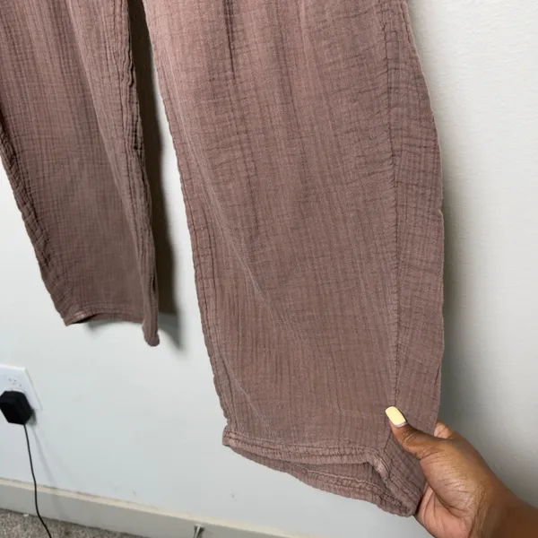 Gap Women 100% Cotton Barrel Leg Easy Pants Large Tall Arrow Brown Crinkle Gauze - Image 4