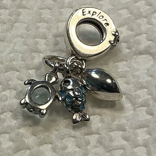 Pandora Fish Sea Turtle Conch Triple Dangle Charm 791697C01 S925 - Image 3