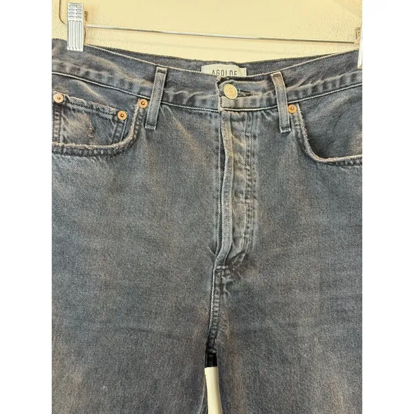 AGOLDE Riley Jeans Womens 28 Black Distressed High Rise Straight Leg Denim - Image 5