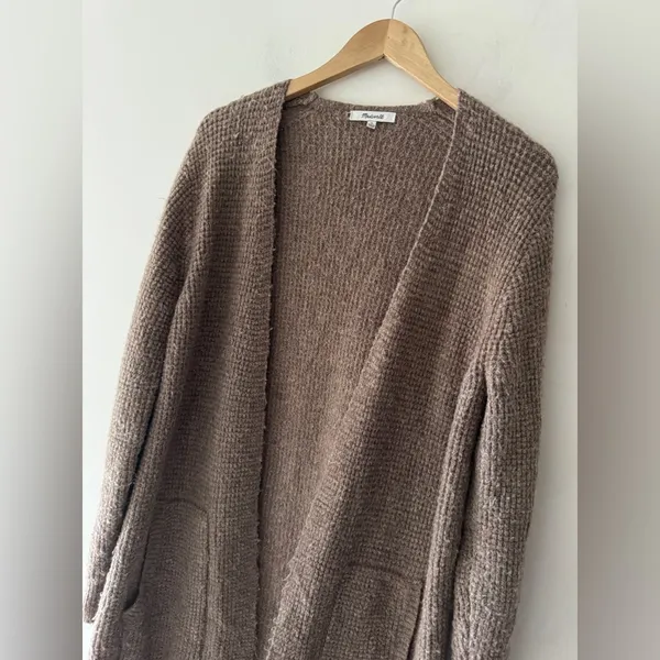 Madewell Wafflestitch Brown‎ Open Cardigan Sweater Alpaca and Merino Wool Cozy - Image 2