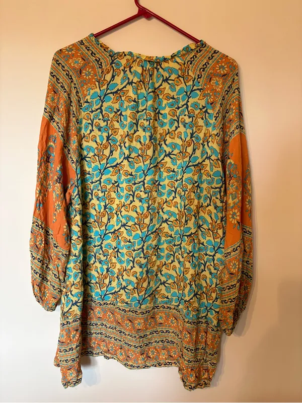 Bohemian Floral V-Neck Dress in Turquoise & Orange - Image 6