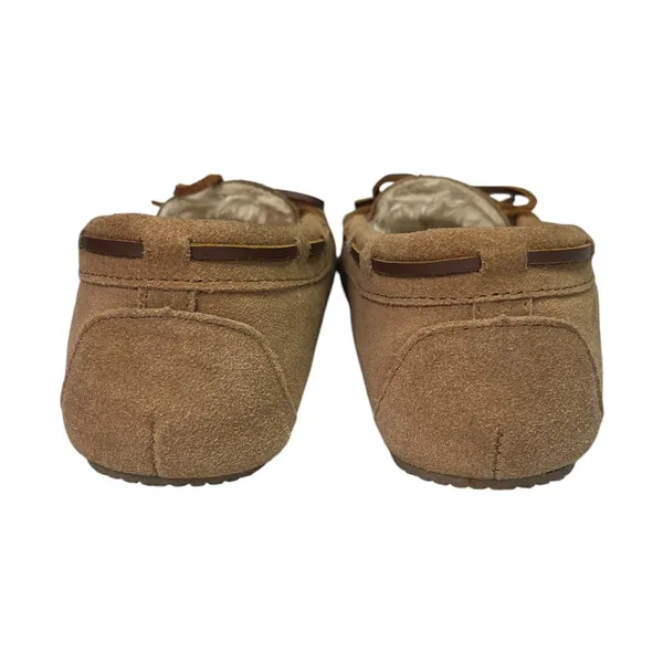 Minnetonka Cally Moccasin Slippers Womens 7M Brown Leather Faux Fur Cozy Cabin - Image 5