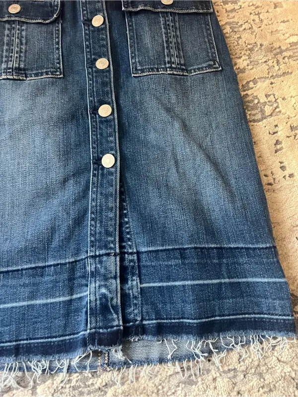 NWT Abercrombie & Fitch Blue Denim Frayed Hem Button Down Skirt Size 25 - Image 2