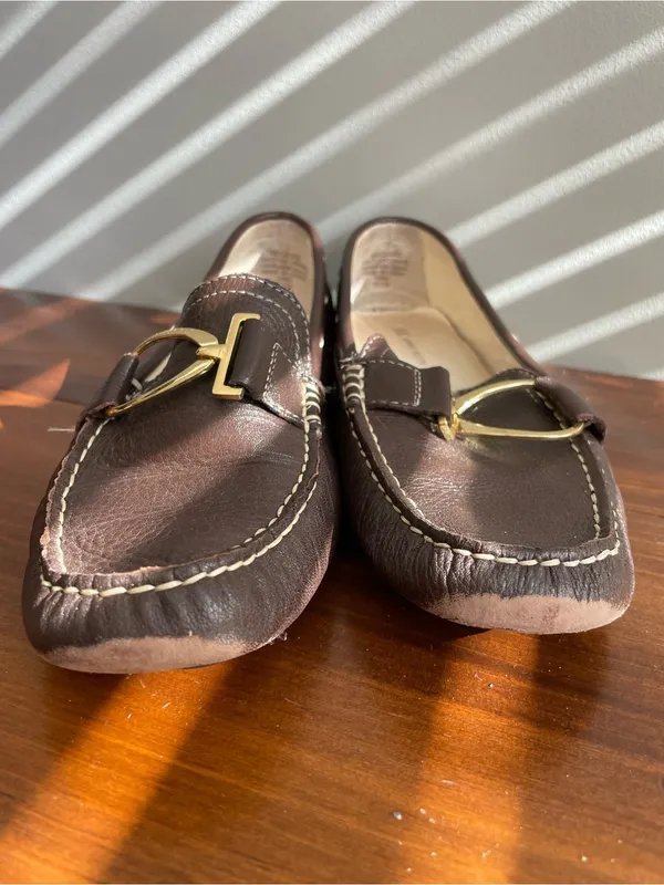 Anne Klein Dark Brown Leather Women’s Slip-On Loafers with Gold Accent - Image 5