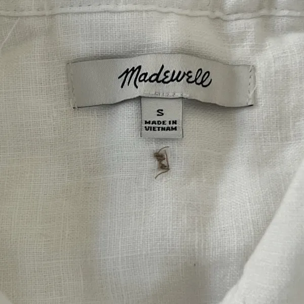 Madewell Womens Flap-Pocket Button Up Linen Shirt S Eyelet White Quiet Luxury - Image 5