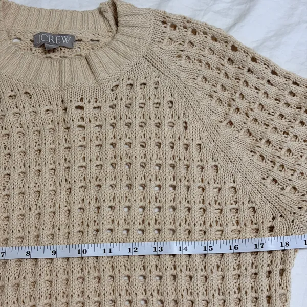 J.Crew Pointelle Crewneck Sweater Women‎ Small Fisherman Knit Dusty Ivory Cotton - Image 10