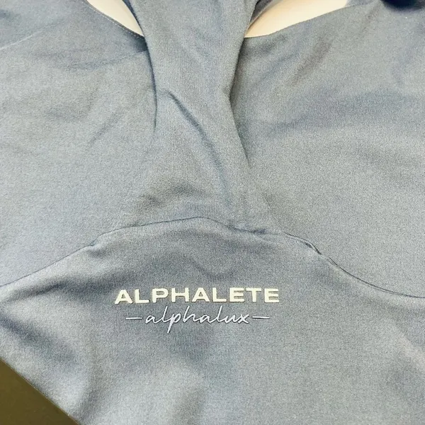 Alphalete Alphalux Sports Bra Women XS Supreme‎ Blue High Neck Racerback Gym Top - Image 4