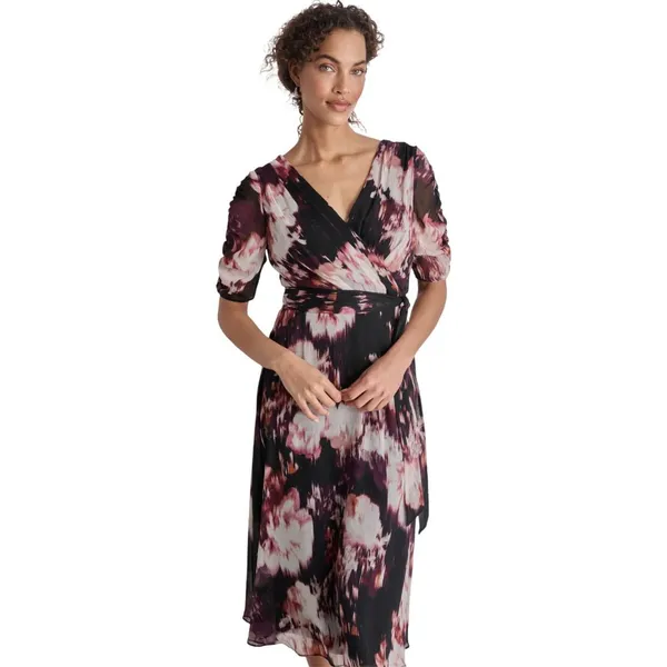DKNY Womens Printed Surplice-Neck Tie-Waist Dress DD4FI786 Raisin Purple Multi 8 - Image 8