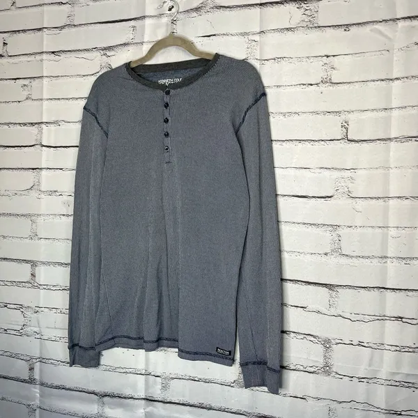 Kenneth Cole Reaction Gray Long Sleeve Tee 1/4 Button SZ XL Relaxed Loose Fit - Image 8