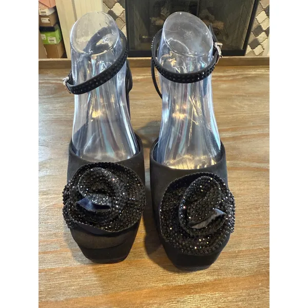 NY&C Raya Black Flower Platform‎ Heels 10 NIB Chunky Dressy Pumps - Image 6