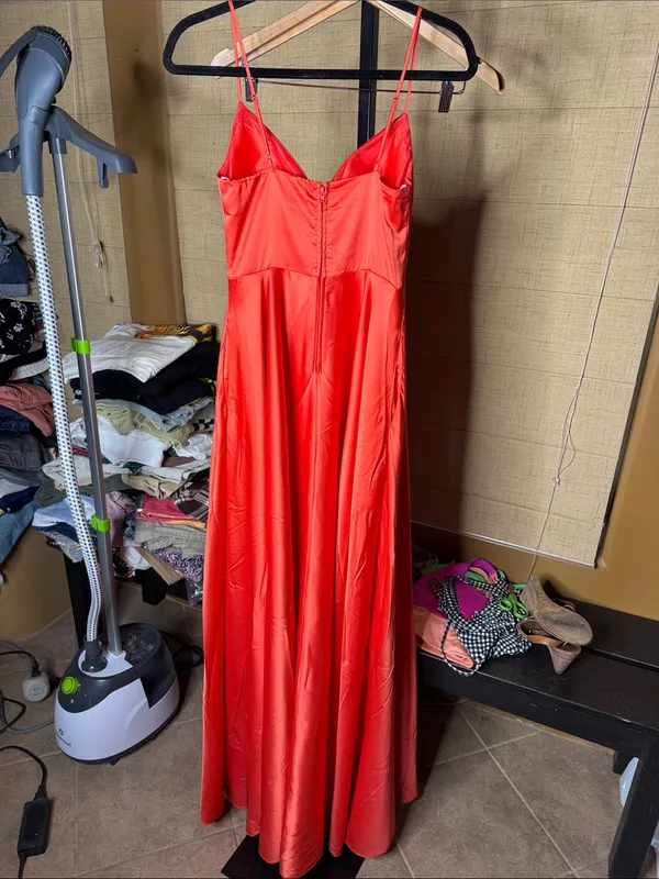 Windsor Gillian Orange Satin A-Line Formal Maxi Dress Size 1/2 - Image 9