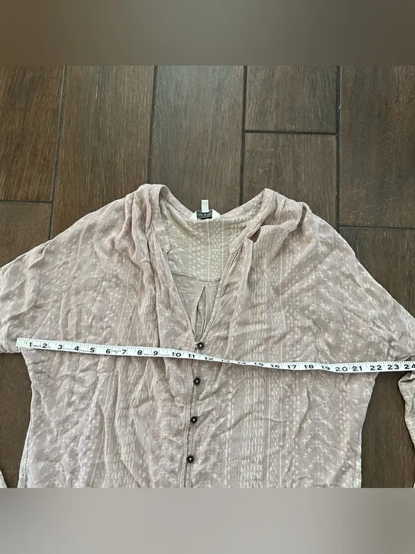 Lucky Brand Long Sleeve Button Down Boho Mauve/Tan Top size M - Image 3