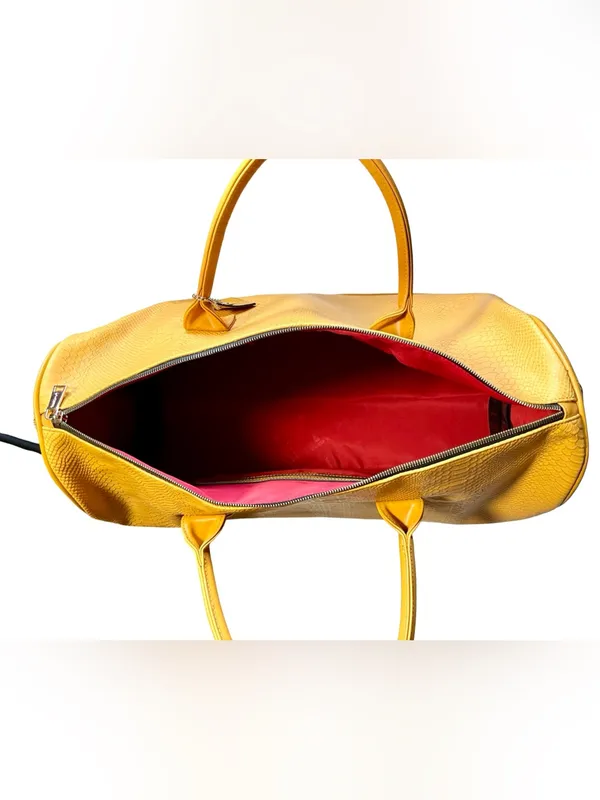 Tote&Carry Apollo Mustard Vegan Leather Snakeskin Duffle Bag NWOT - Image 3