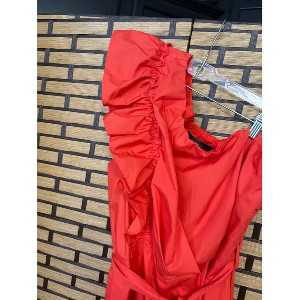 Zesica‎ Red One Shoulder Belted Ruffle Midi Dress Size XL - Image 4