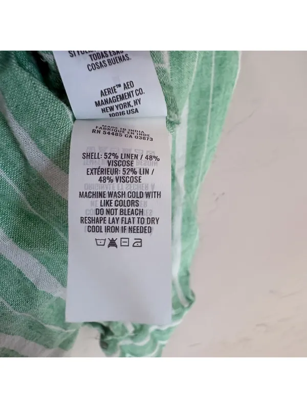 Aerie Green White Striped Linen Blend Button Down Shirt Oversized Medium - Image 4