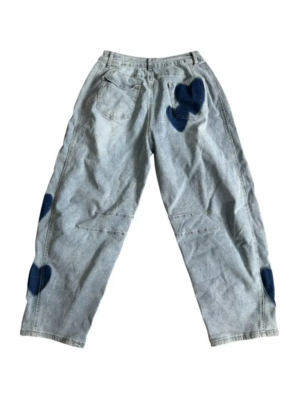 CHARTOU Heart Print Denim Barrel Leg Jeans Size Medium (8/10) NEW NWT - Image 3