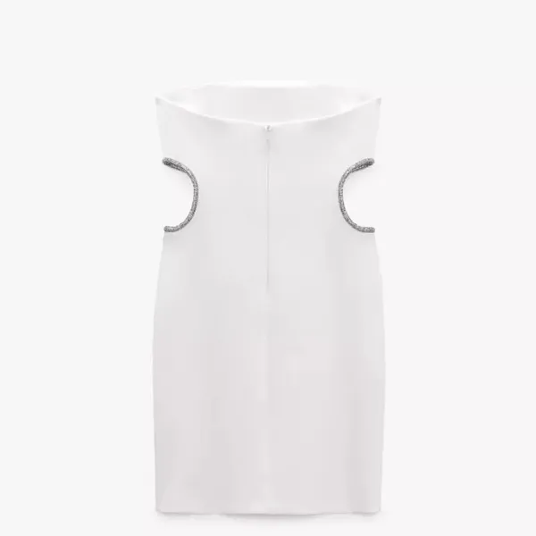 ZARA NEW WHITE STRAPLESS CUT OUT RHINESTONE MINI DRESS Women’s Size Medium - Image 6