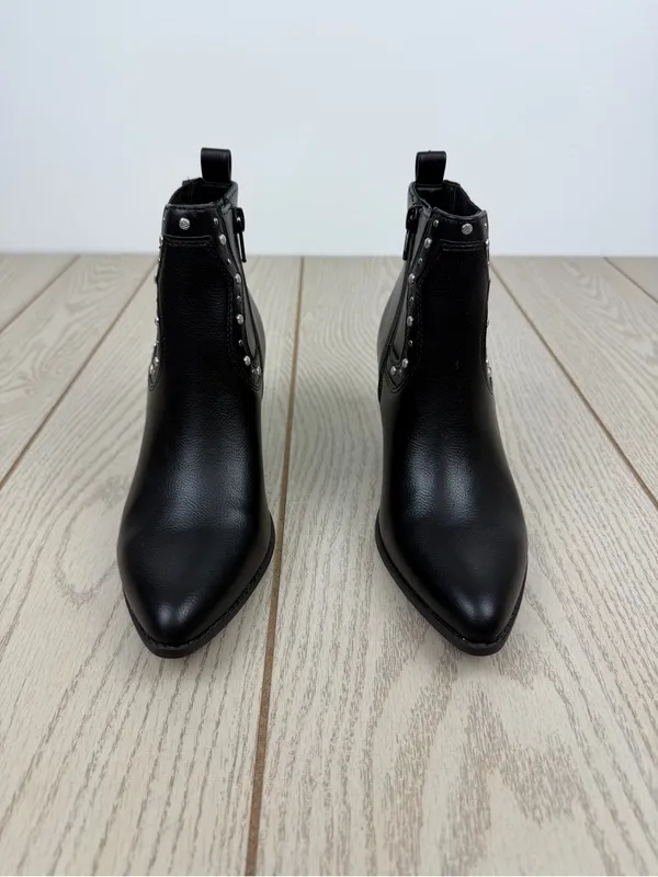 Sun + Stone Women's Indianaa Studded Western Block Heel Booties 5.5 Black Smooth - Image 2