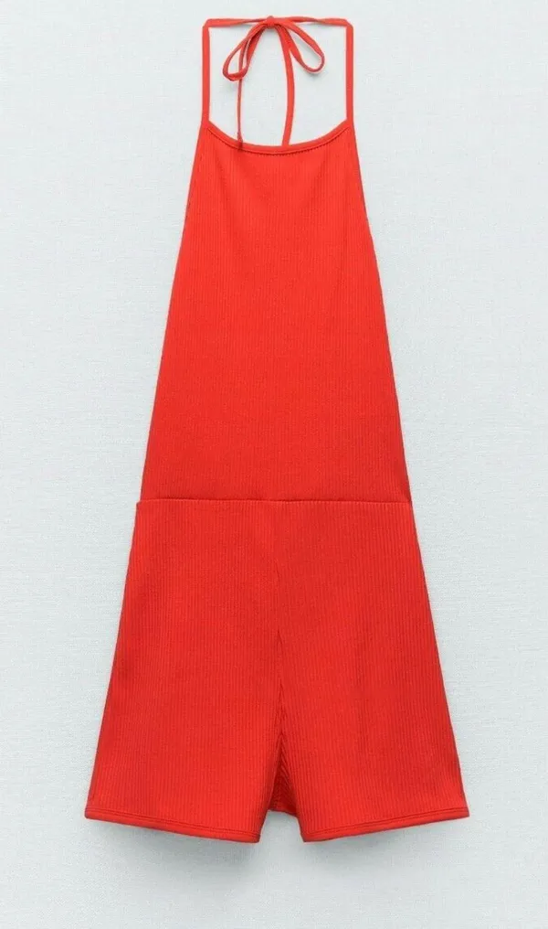 ZARA Red Short Halter Jumpsuit - Image 2