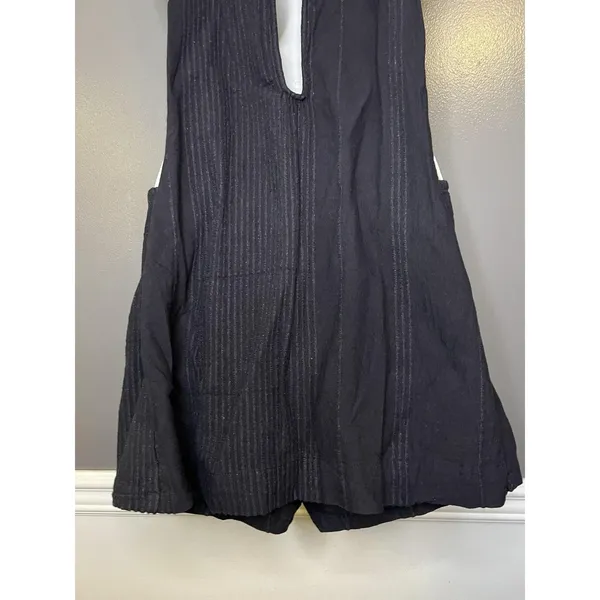 Free People Romper Womens Medium Black Striped Knit V Neck Sleeveless Pockets - Image 8