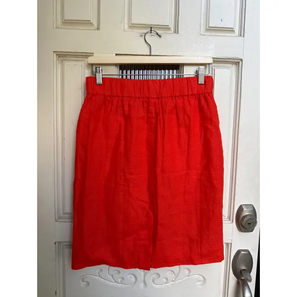 J.Crew Red Orange Linen Pull On Skirt with Pockets J3480 Women Size Small NEW - Image 2