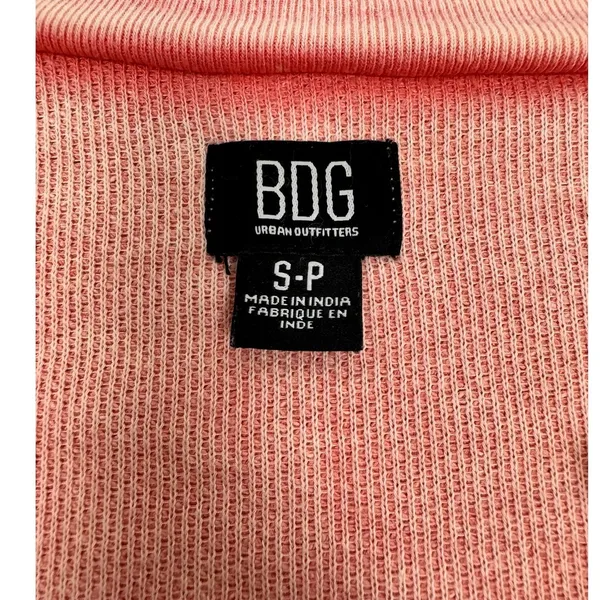 BDG Urban Outfitters Coral Pink Acid Wash Waffle Knit Notch Neck Crop Top Small - Image 3