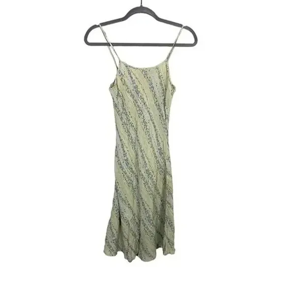 Zara Shimmery Floral Print Spaghetti Strap Slip Midi Dress Lined 10 Green Purple - Image 10
