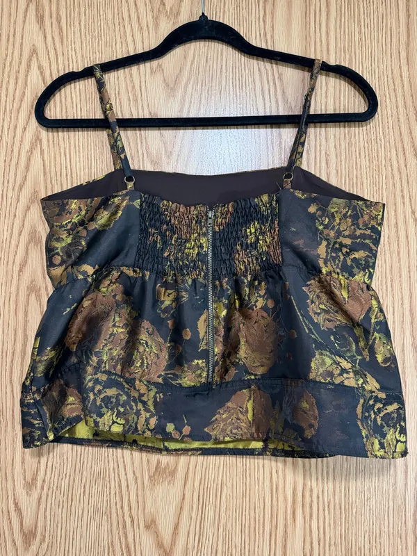 Greylin Brown & Gold Floral Peplum Cami Top - Image 3