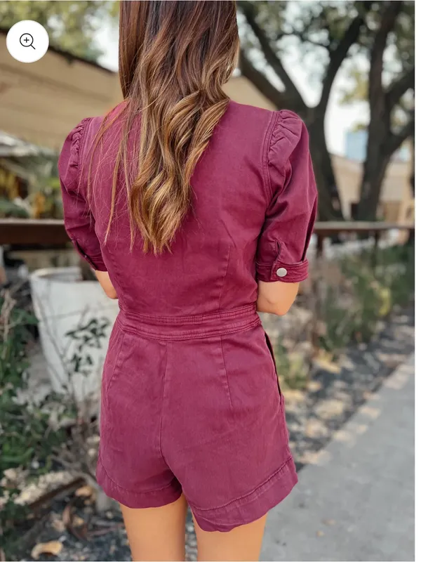 New With Tags Burgundy Day + Moon Stretch Denim Romper Sz M - Image 4