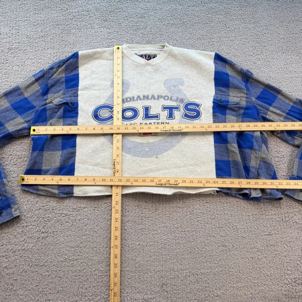 Vintage 90s Indianapolis Colts Reworked Flannel Cropped Sweatshirt Galt Sand 3XL - Image 2