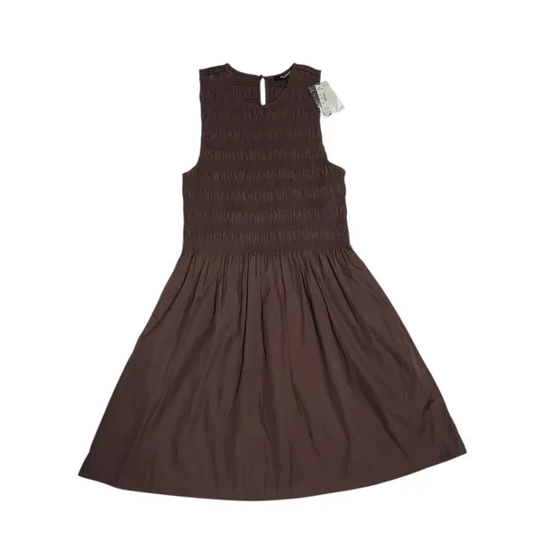Madewell Brown The Melody Smocked Mini Dress Size XS NWT Cotton Poplin Summer - Image 5
