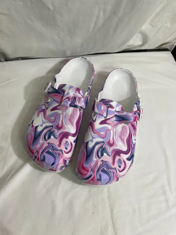 Marble Print Clogs Sandals Women's EU 41 Pink Purple White Slip On Comfort Shoes - Image 2