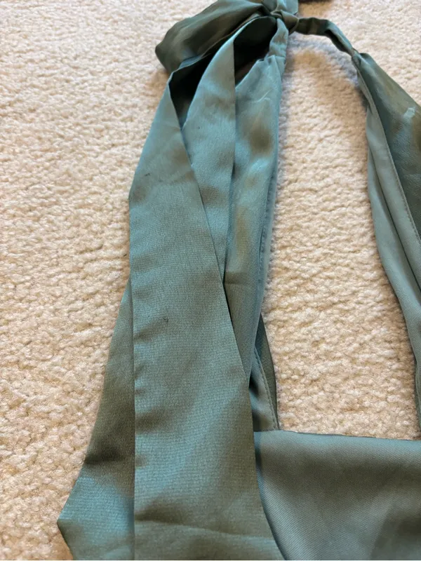 Lucy in the Sky Olive Green Satin Halter Mini Dress - Image 3