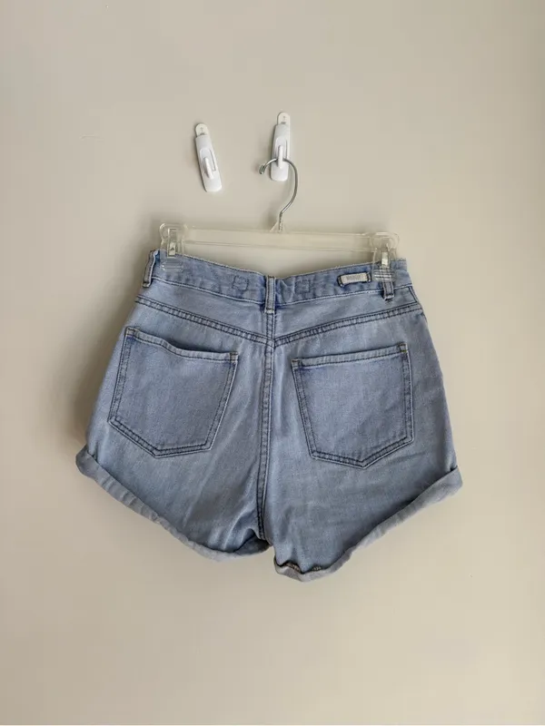 Brandy Melville Light Blue Rolled Hem Denim Shorts - Image 2