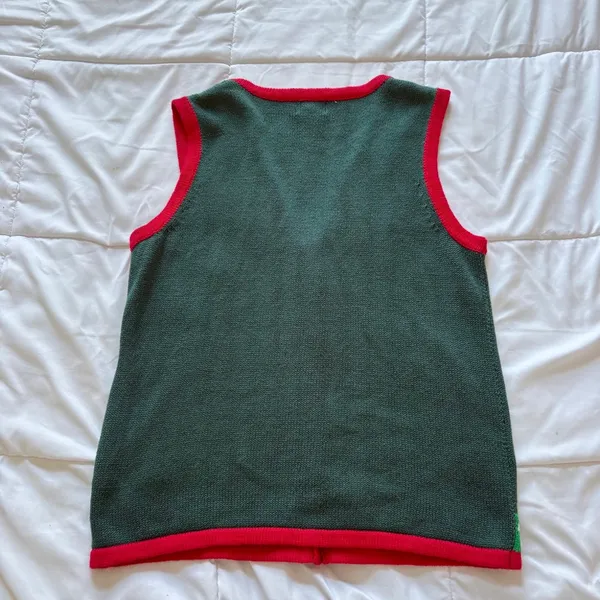 Vintage Laura Scott Christmas Sweater Vest Large Green Red Santa Gingerbread - Image 8
