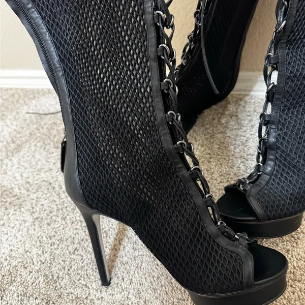 JLO Jennifer Lopez Black Lace-Up Thigh High Boots 7.5 | Platform Heels | NWT - Image 5