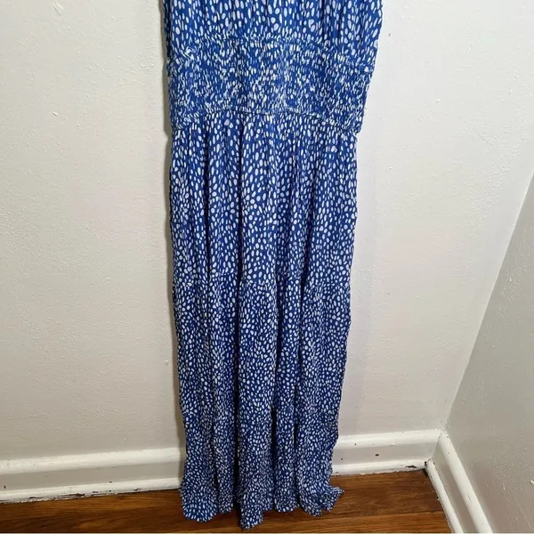 Pinch Women's Size Small Sleeveless High Neck Maxi Dress Blue White Dots Elastic - Image 4
