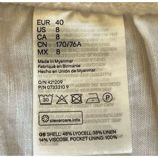 H & M Logg Linen Blend White Striped Culottes Ankle Length Pants SZ 8 # 1519 - Image 8