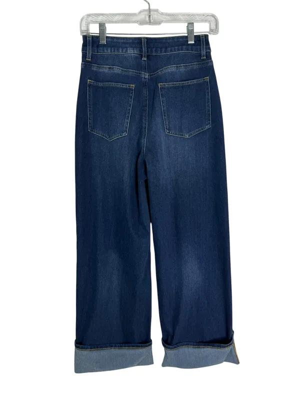 Halara Flex High Waisted Pockets Rolled Hem Wide Leg Washed Casual Jeans Size XS - Image 9