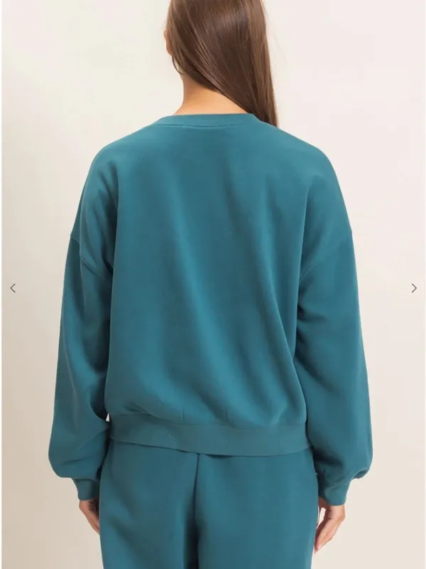 NEW Double Zero Teal Floral Appliqué Fleece Sweatshirt Jogger Set Medium - Image 4
