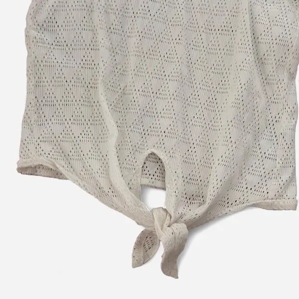 Madewell White eyelet Lace Knotted Short Sleeve Shirt – Size Small - Image 3