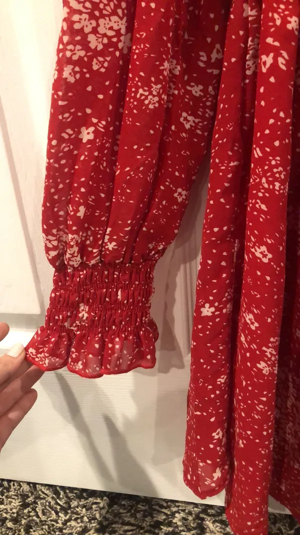 Long sleeve off the shoulder flower red dress - Image 4