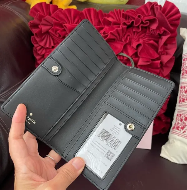 Kate Spade New Staci Large Slim Bifold Wallet Saffiano Leather Black NWT - Image 4