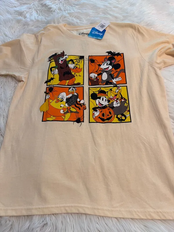 Disney Women Halloween Graphic Tee - Cream with Orange & Black Art size L new - Image 5