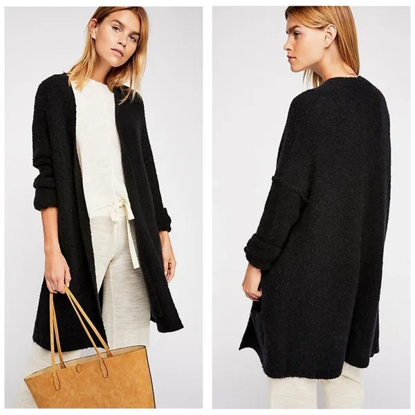 Free People Phantom Long Cardigan Black Front Open Wool Blend Large Oversized - Image 13
