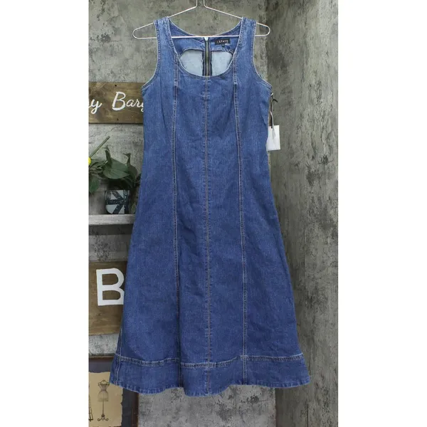 NWT 1. State Scoop-Neck Sleeveless Denim Fit & Flare Midi Dress Blue Quartz S - Image 4